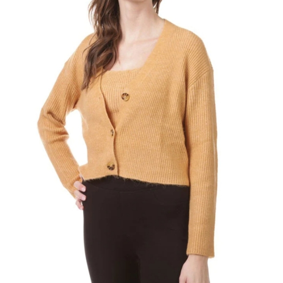 NWT BILLABONG - Match Set Twin Tank Top Cami Sweater & Button Cardigan Gold - Picture 11 of 12